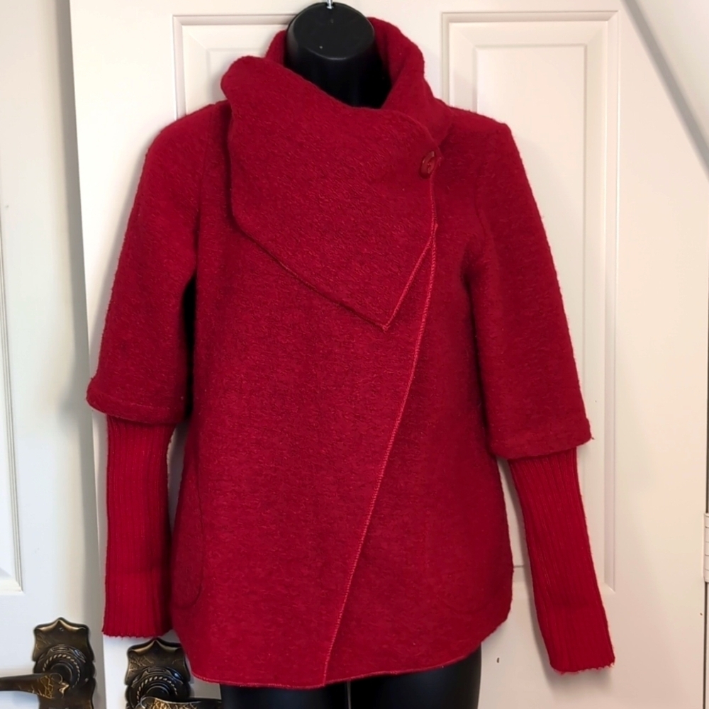 Marisa & Marie Italian Wool blend sweater jacket cardigan Red Small